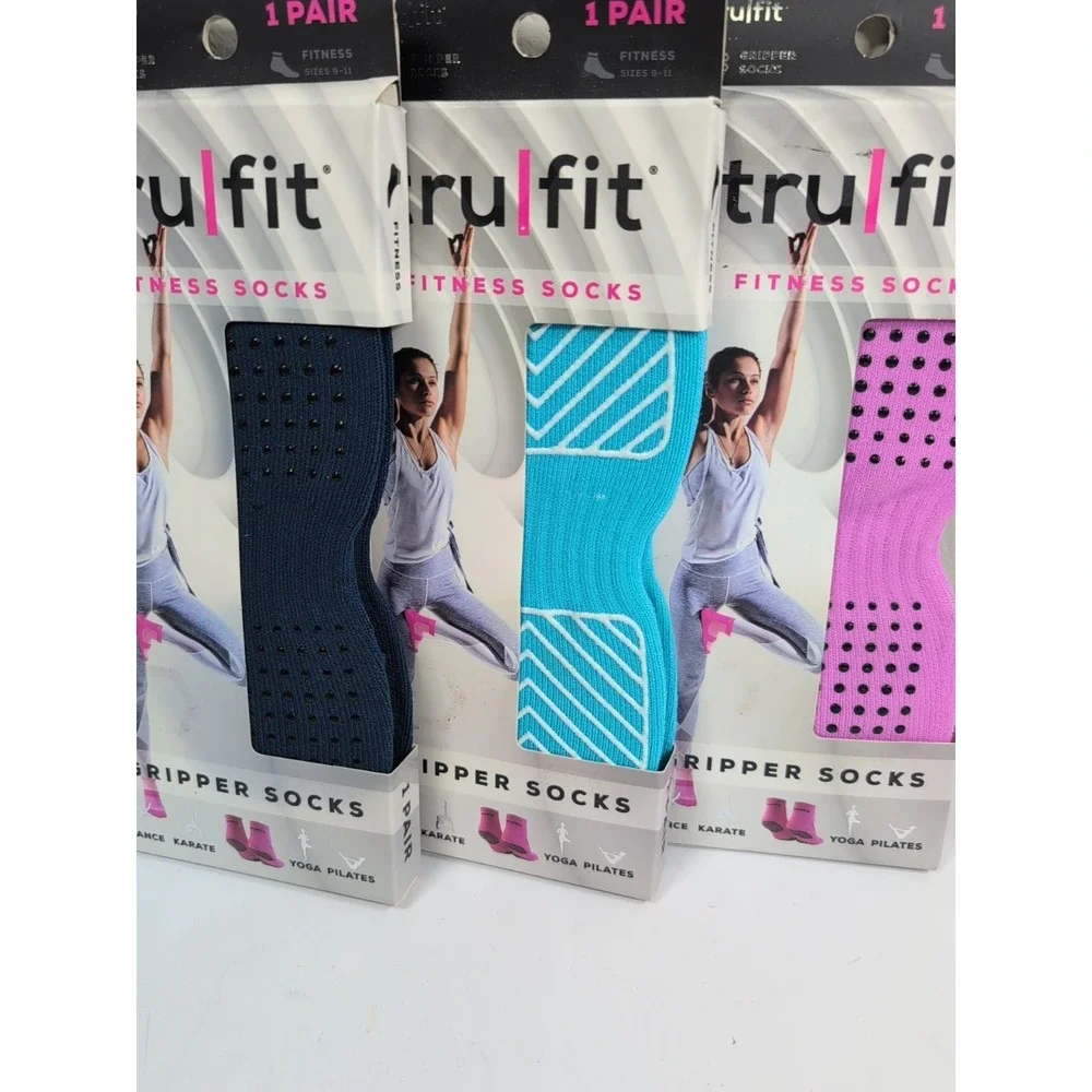 Tru Fit Non-Slip Yoga Dance Exercise Fitness‎ Socks New Set Of Three Size 9-11